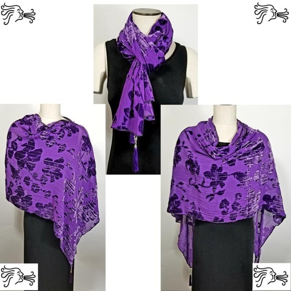 Velvet Burnout Silk Shawl - Deep Purple Boho Poncho - Etsy Purple  Burnout Velvet Poncho Scarf Tassels